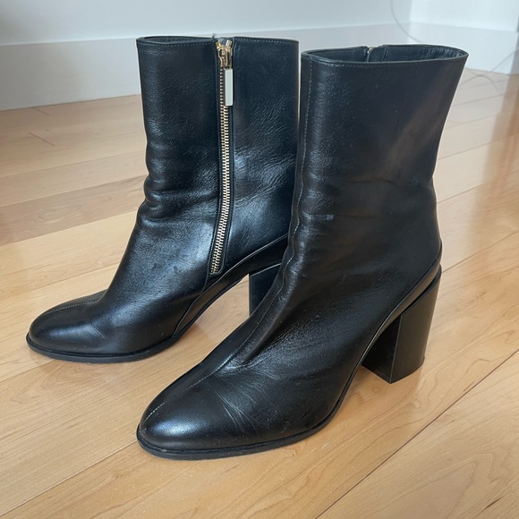 Dear Frances Black Leather Booties with Gold Zipper - Picture 1 of 5